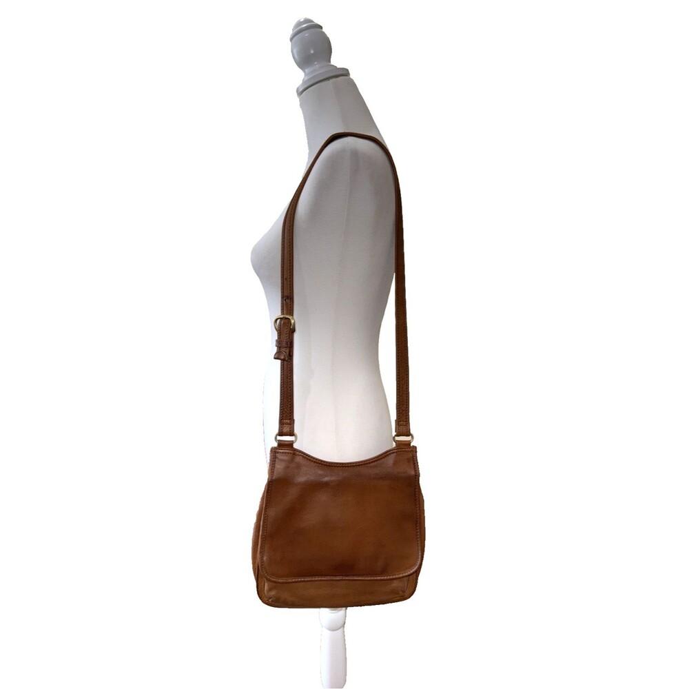Vintage Fossil 1954 Brown Pebbled Leather Crossbody Messenger Flap Bag Purse Y2K